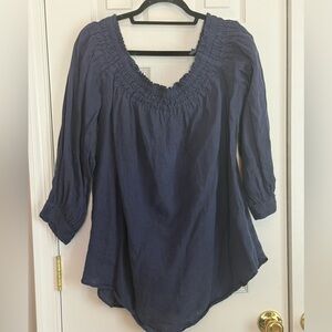 Women's Navy Blue Smocked Top